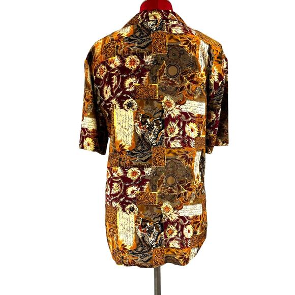 Vintage short sleeve blouse top 100% silk brown gold maroon shirt by TESS size S - Picture 4 of 8